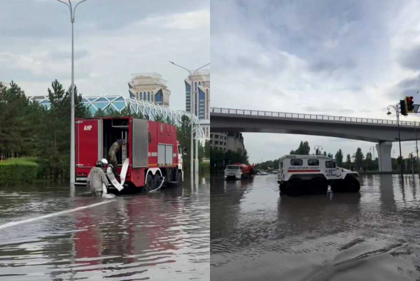 Последствия ливня в Астане: спасатели помогают вызволять автомобили с подтопленных улиц
Последствия ливня в Астане: спасатели помогают вызволять автомобили с подтопленных улиц